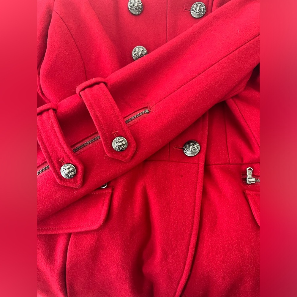 Vintage Guess Los Angeles Red Button Up Wool Blend Peacoat Size M - Picture 15 of 16